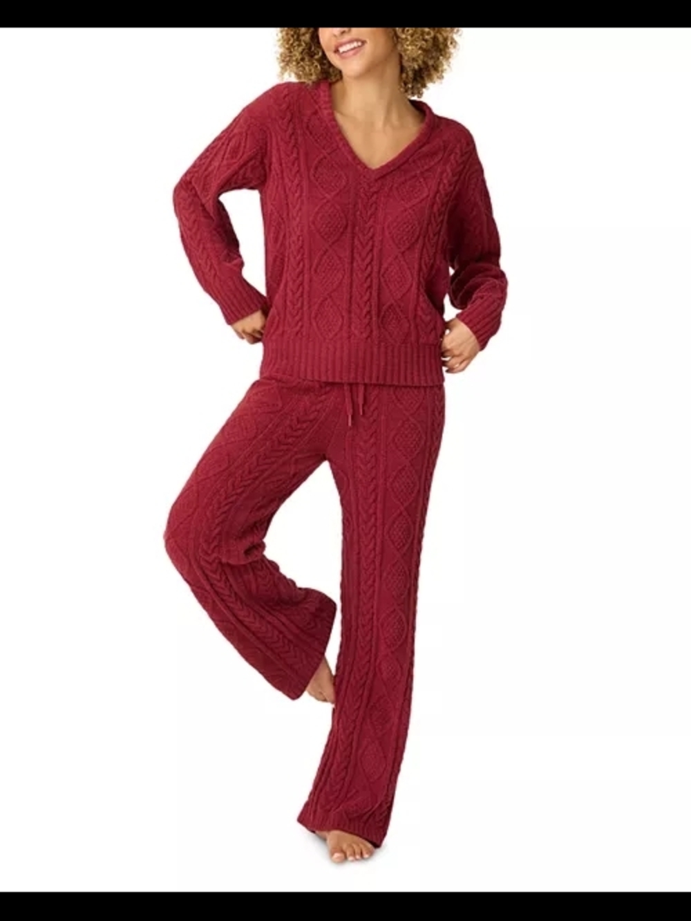 PJ Salvage Cable Knit Lounge PANTS ONLY - Wine NWT